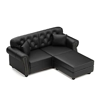 Streamdale Furniture Faux Leather Chesterfield Sofa with Nailhead Trim and 2 Pillows