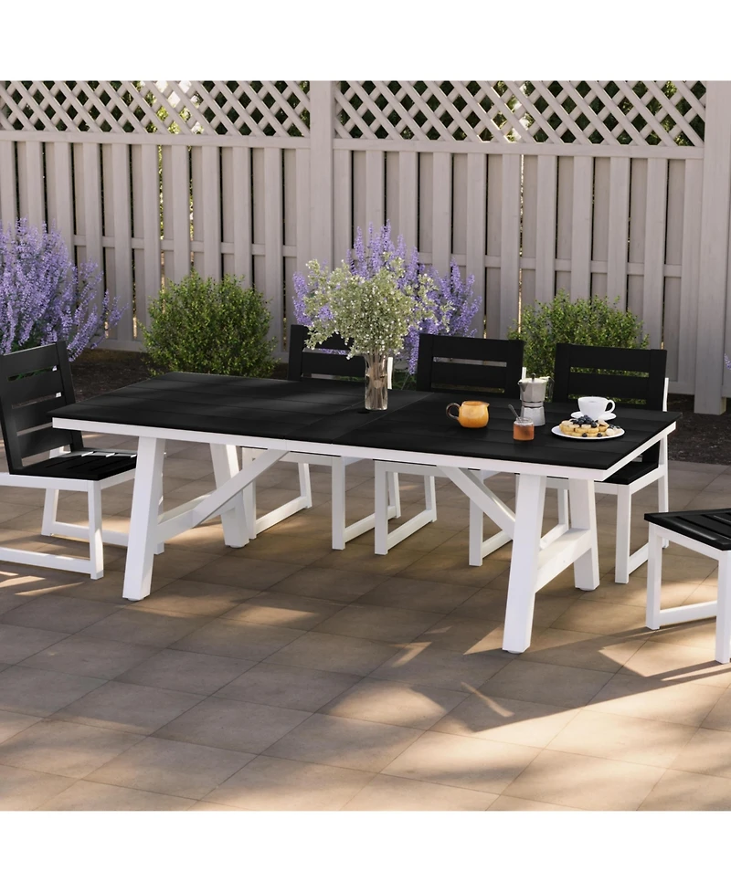 WestinTrends 90" Hdpe Rectangle Outdoor Patio Dining Table With Umbrella Hole and Metal Frame