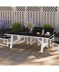 WestinTrends 90" Hdpe Rectangle Outdoor Patio Dining Table With Umbrella Hole and Metal Frame