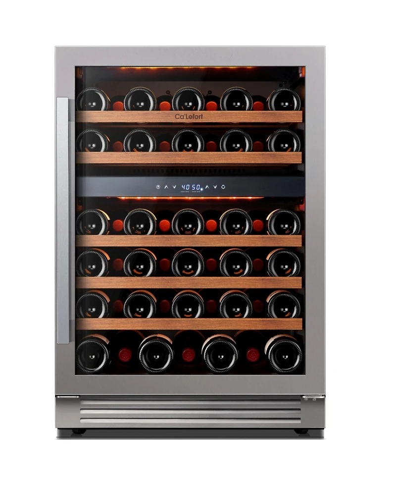 Ca'Lefort 24 Inch 52 Bottle Wine Cooler Refrigerator, 40-65degree(s)F Dual Zone Wine Refrigerator,3 Led Built-in for Home(5.65 cu.ft)