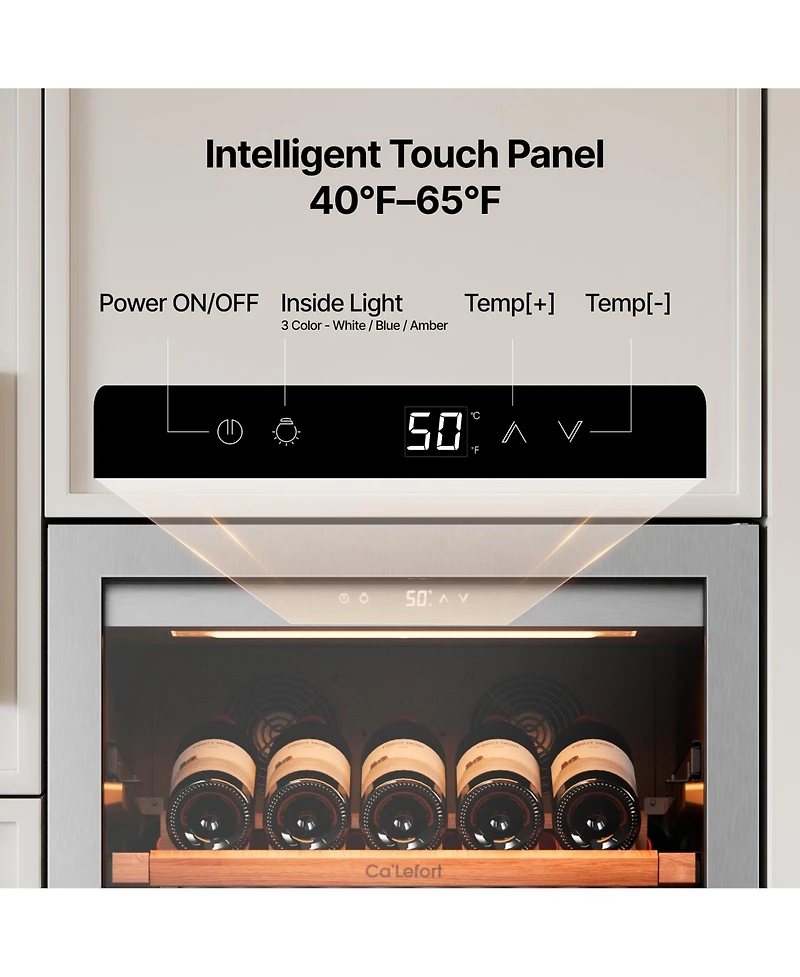 Ca'Lefort 24 inch Wine Cooler Refrigerator 166-Bottle,Freestanding/Built-In Wine Fridge 3LED stainless steel for Home/Office