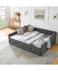 Streamdale Furniture Faux Leather Chesterfield Sofa with Nailhead Trim and 2 Pillows