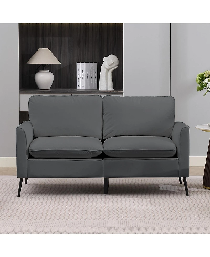 Streamdale Furniture Faux Leather Chesterfield Sofa with Nailhead Trim and 2 Pillows