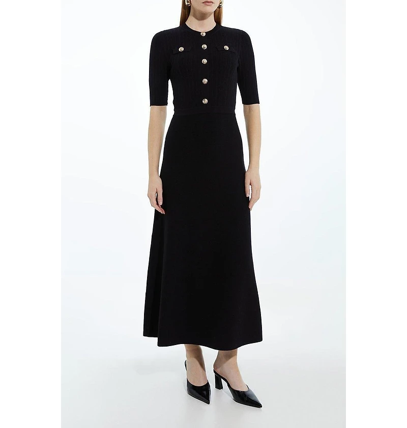 Karen Millen Women's Rib Knit Military Trim Maxi Dress