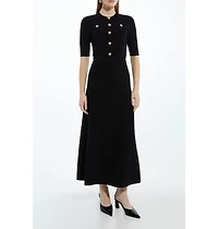 Karen Millen Women's Rib Knit Military Trim Maxi Dress
