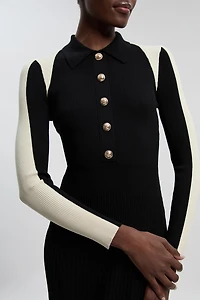 Karen Millen Women's Rib Knit Long Sleeve Military Midi Dress
