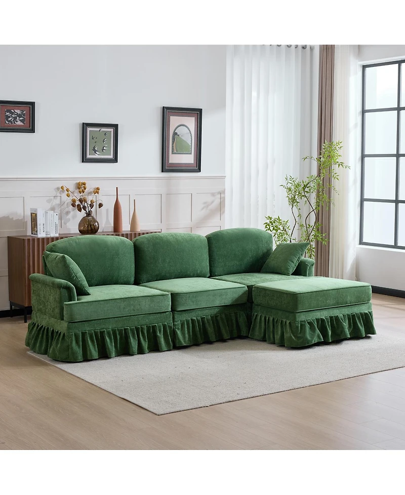 Streamdale Furniture Modern Chenille L-Shaped Sectional Sofa with Ruffled Skirt