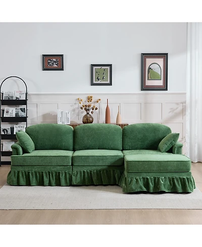 Streamdale Furniture Modern Chenille L-Shaped Sectional Sofa with Ruffled Skirt