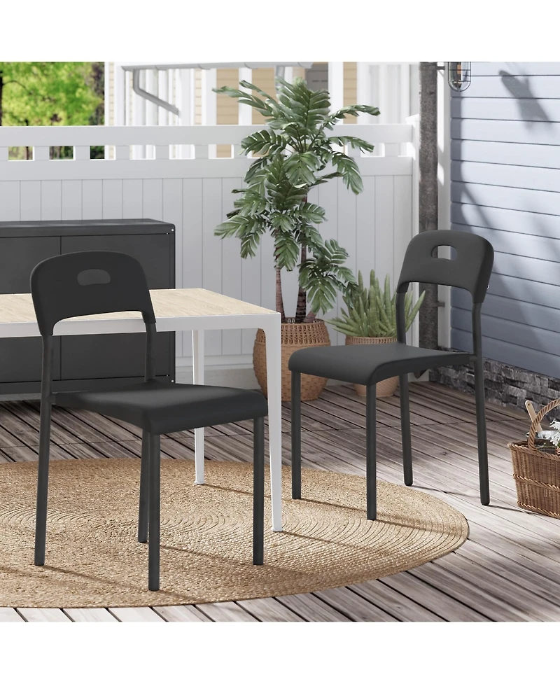 homfan Modern Stackable Plastic Dining Chairs Set of 2 - Ergonomic, Metal Legs, Waterproof and Mark-Resistant, Easy Assembly