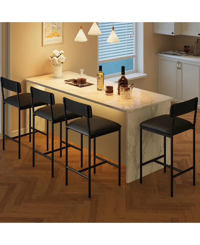 homfan Set of 2 Swivel Counter Height Bar Stools, Metal Frame Upholstered Chairs with Backrest and Footrest, Easy Assembly for Indoor Leisure Spaces
