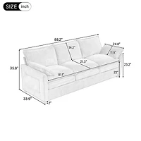 Streamdale Furniture Modern Plush Upholstered Sofa with Double-Layer Cushions and Side Pockets