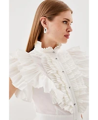 Karen Millen Women's Sleeveless Pleated Ruffle Blouse