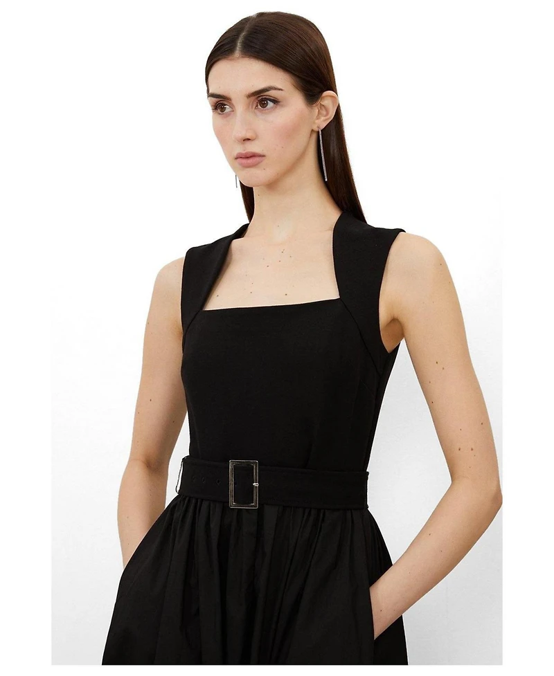 Karen Millen Women's Square Neck Belted Maxi Dress
