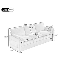 Streamdale Furniture Modern 3-Seater Plush Upholstered Sofa with Side Storage Pockets