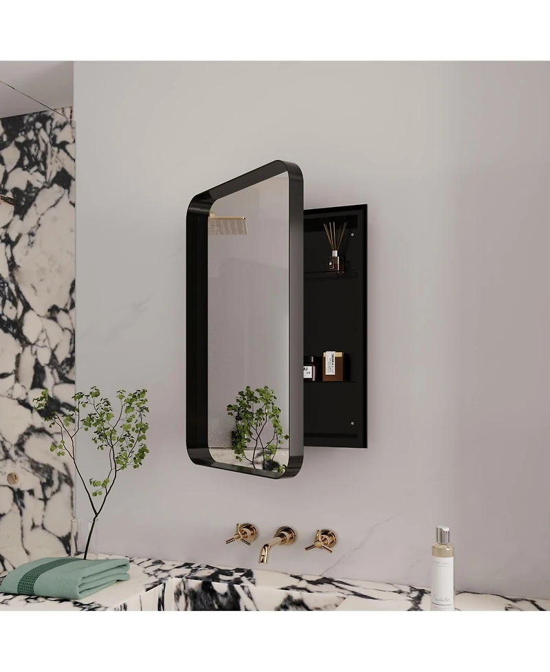 Phying Recessed Metal Framed Medicine Cabinet with Mirror and Adjustable Shelves Black Wall Mirror with Storage for Bathroom