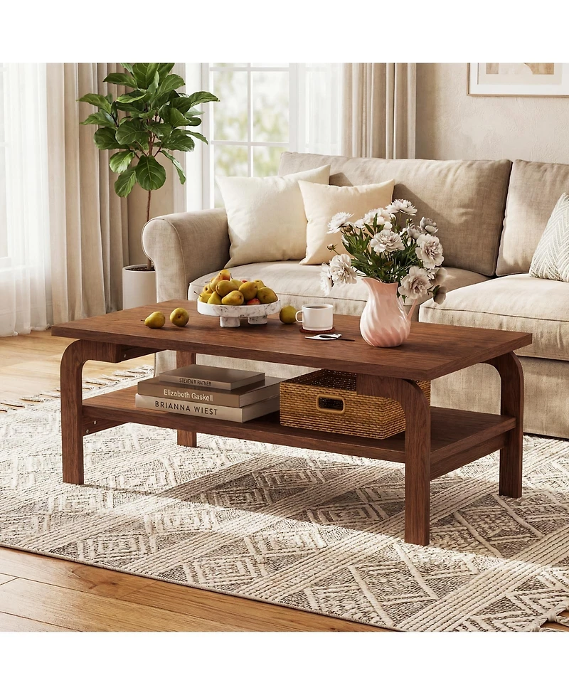 Gymax 47'' Rectangular Coffee Table w/ Storage Shelf and Curved Legs for Living Room