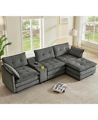Streamdale Furniture" L-Shaped Corduroy Modular Sectional Sofa with Ottoman and Console