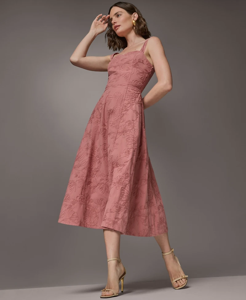 Donna Karan New York Women's Sleeveless Floral Sweetheart Midi Dress