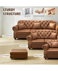 Streamdale Furniture Faux Leather Chesterfield Sofa with Nailhead Trim and Rolled Arms