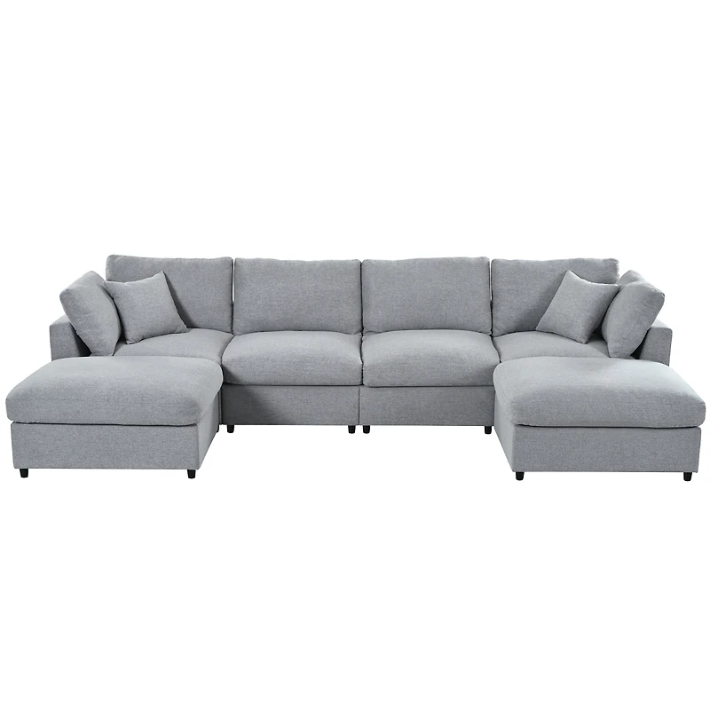 Streamdale Furniture Large U-Shaped Modular Chenille Sectional Sofa with 2 Ottomans