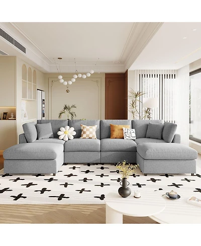 Streamdale Furniture Large U-Shaped Modular Chenille Sectional Sofa with 2 Ottomans