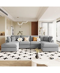 Streamdale Furniture Large U-Shaped Modular Chenille Sectional Sofa with 2 Ottomans
