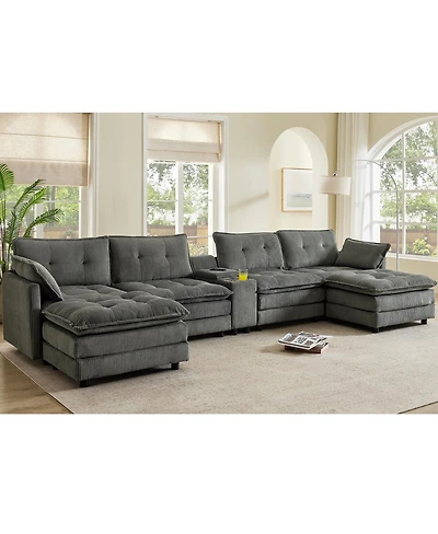 Streamdale Furniture Modular U-Shaped Corduroy Sectional Sofa with Ottomans and Usb