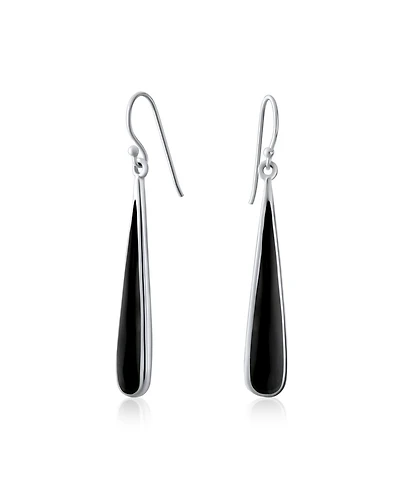 Bling Jewelry Simple Inlay Long Flat Teardrop Stone Dangle Drop Earrings .925 Sterling Silver