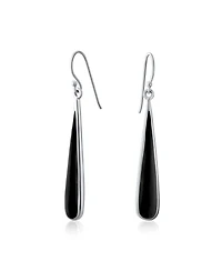 Bling Jewelry Simple Inlay Long Flat Teardrop Stone Dangle Drop Earrings .925 Sterling Silver