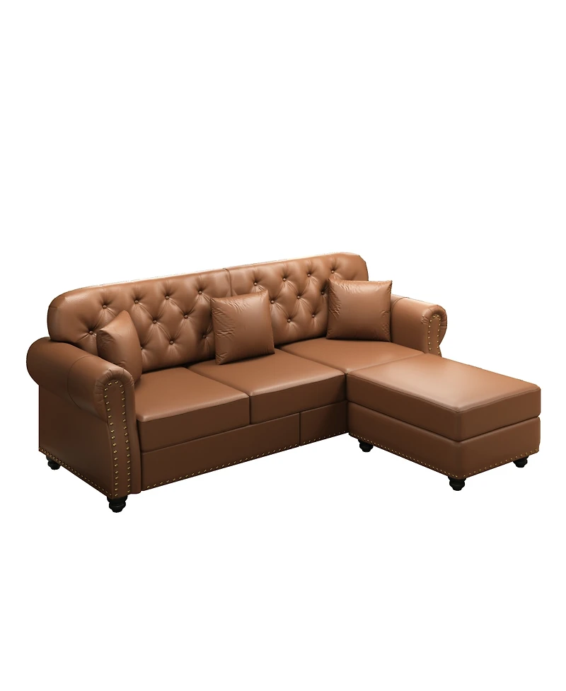 Streamdale Furniture Mid-Century Modern Faux Leather Chesterfield Sofa with Nailhead Trim