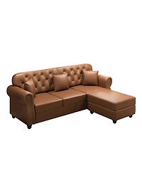 Streamdale Furniture Mid-Century Modern Faux Leather Chesterfield Sofa with Nailhead Trim