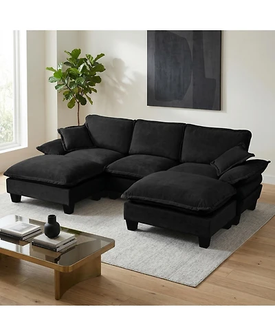 Streamdale Furniture Modular U-Shape Cloud Sectional Sofa with 2 Ottomans and Pillows