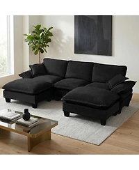 Streamdale Furniture Modular U-Shape Cloud Sectional Sofa with 2 Ottomans and Pillows