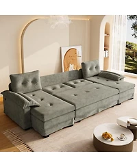 Streamdale Furniture U-Shaped Sleeper Sofa with Pull-Out Bed and Usb Ports
