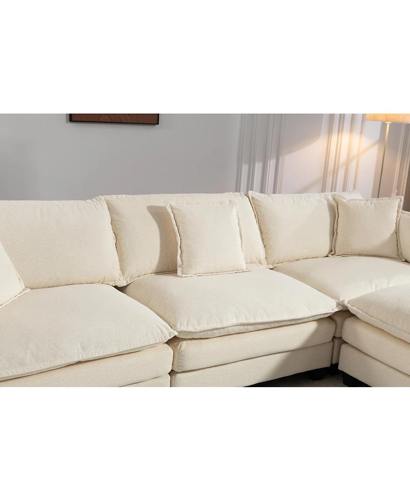 Streamdale Furniture 3-Seat Sectional Sofa with Ottoman and Waist Pillows