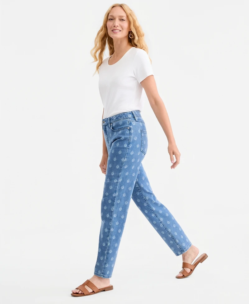 Style & Co Women's Printed High-Rise Natural Straight-Leg Jeans, Macy's Exclusive