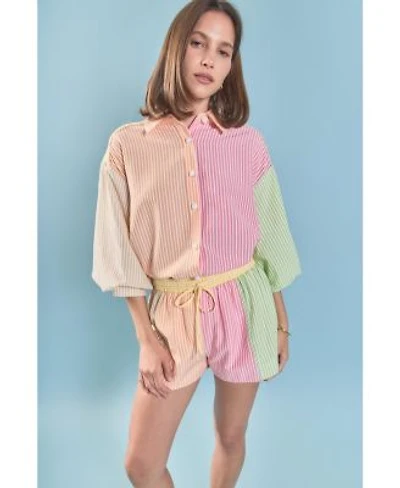 English Factory Womens Striped Colorblock Shirt Shorts