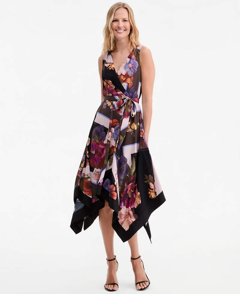 Adrianna Papell Women's Printed Handkerchief-Hem Dress