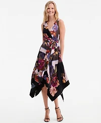 Adrianna Papell Women's Printed Handkerchief-Hem Dress