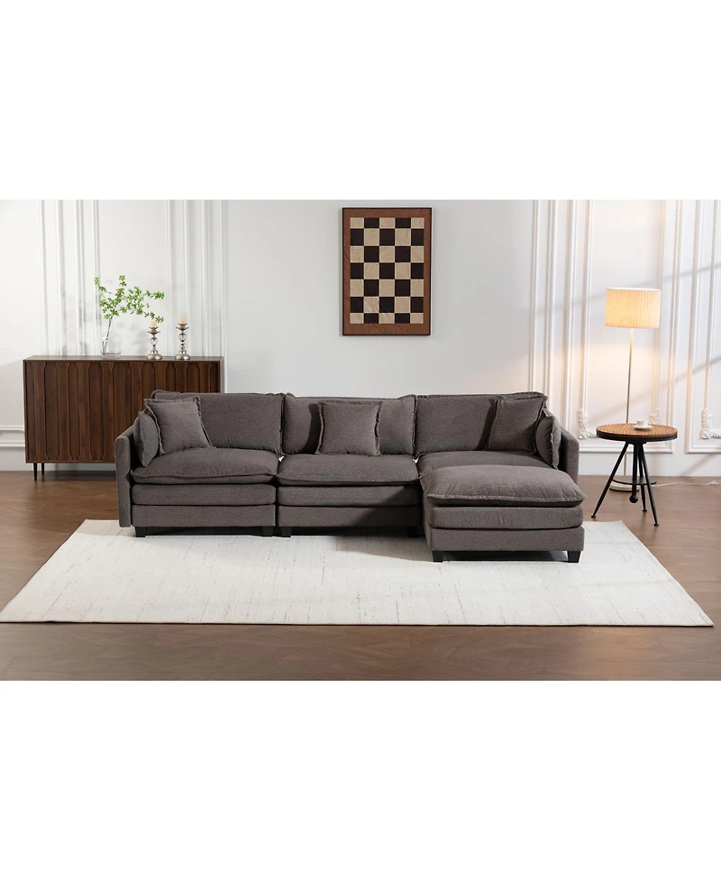 Streamdale Furniture 3-Seat Sectional Sofa with Ottoman and Waist Pillows