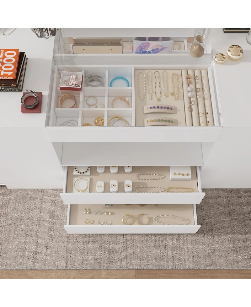 Homsee Modern 63 Inch 14-Drawer Island Cabinet - 4mm Tempered Glass | Laminate Finish