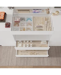 Homsee Modern 63 Inch 14-Drawer Island Cabinet - 4mm Tempered Glass | Laminate Finish