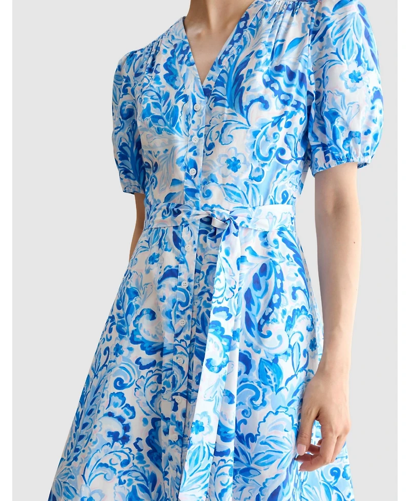 Hobbs London Women's Libby Short Sleeve V-Neck Midi Dress