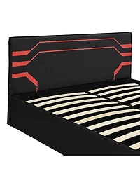 Streamdale Queen Size Hydraulic Storage Gaming Bed Frame, Cyberpunk Design, Black+Red