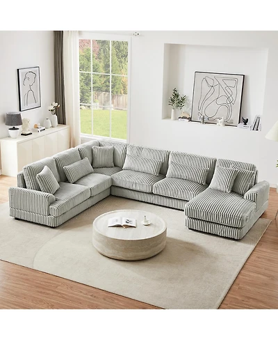 Streamdale Furniture U-Shaped Corduroy Sectional Sofa with Chaise Lounge