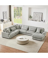 Streamdale Furniture U-Shaped Corduroy Sectional Sofa with Chaise Lounge