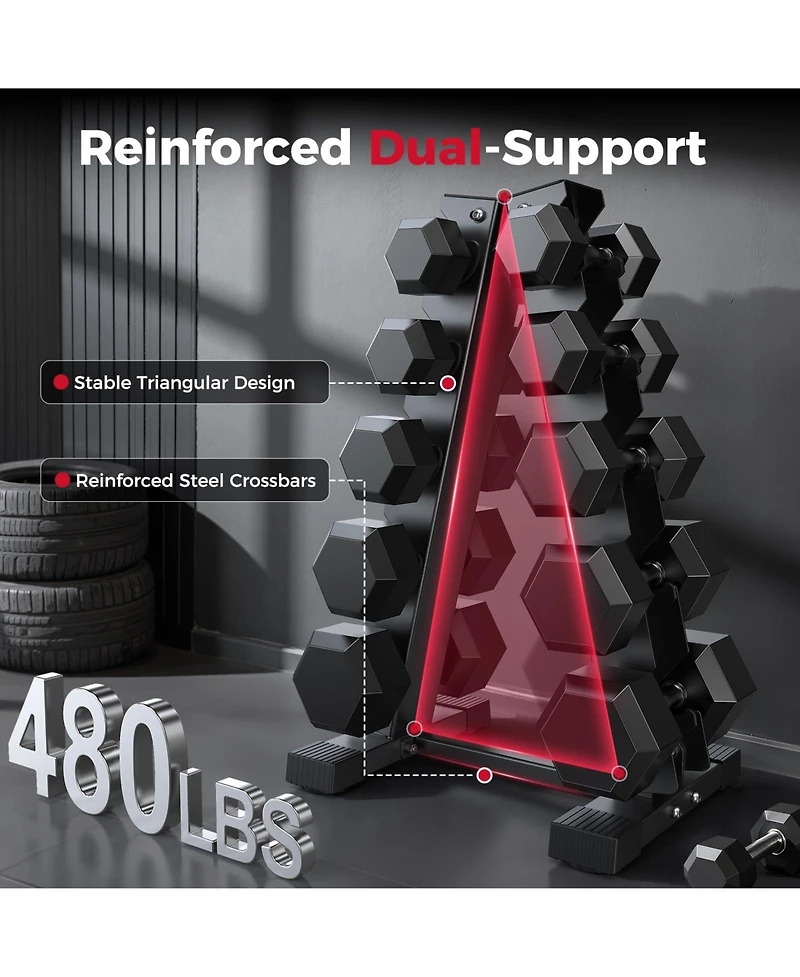 Fed Fitness Dumbbell Rack Stand Only, Weight Rack for Dumbbells Compact A-Frame Home Gym Space Saver, 480 Lbs Weight Capacity