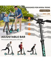 Fed Fitness Foldable Kick Scooter for Teens, 4-Level Adjustable Height, ABEC9 Bearing, 240LBS Capacity, Suitable for Ages 6+