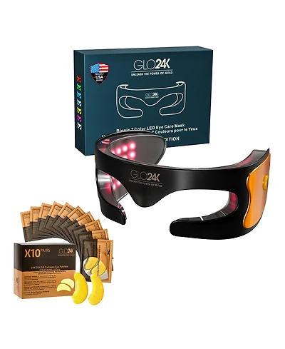 GLO24K Bionic 7 Color Led Eye Care Mask + 24K Gold and Collagen Eye Patches (Pack of 10 Pairs/ 20 Patches)