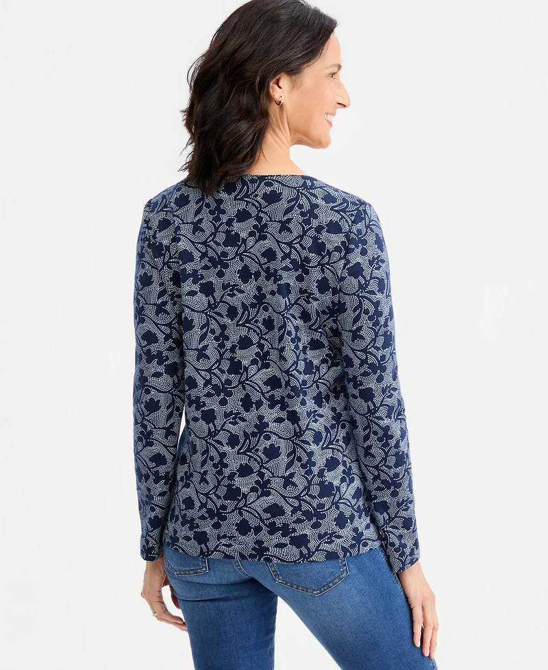 Style & Co Women's Printed Long-Sleeve Scoop-Neck Top, Macy's Exclusive